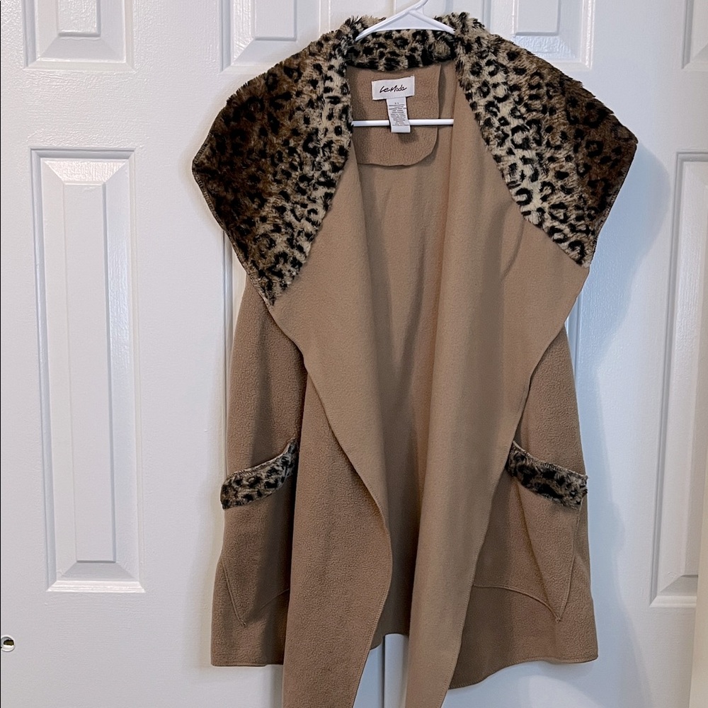 Le Moda Brown Leopard Faux Fur Vest Fleece Pockets Size S-L